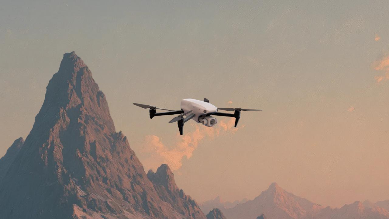 Drone flying over mountains